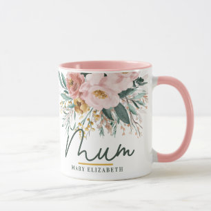 Moderne Aquarellschrift mit Blütenschrift Tasse