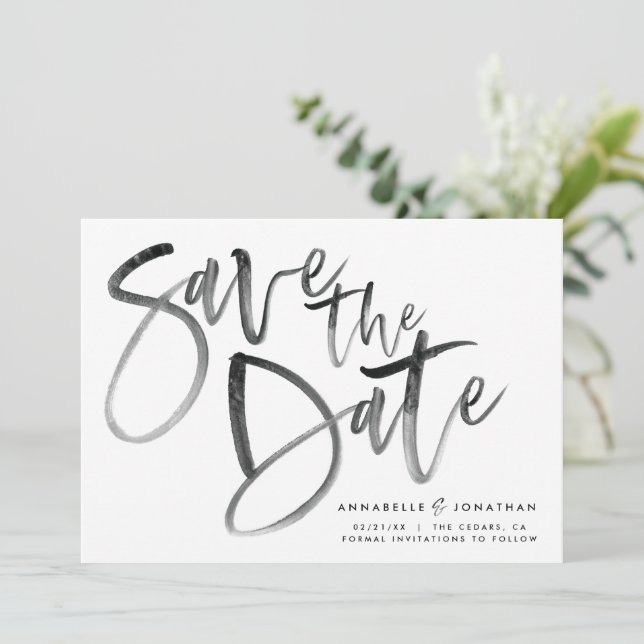 Moderne Aquarellschrift Schrift Hochzeit einfach Save The Date (Stehend Vorderseite)