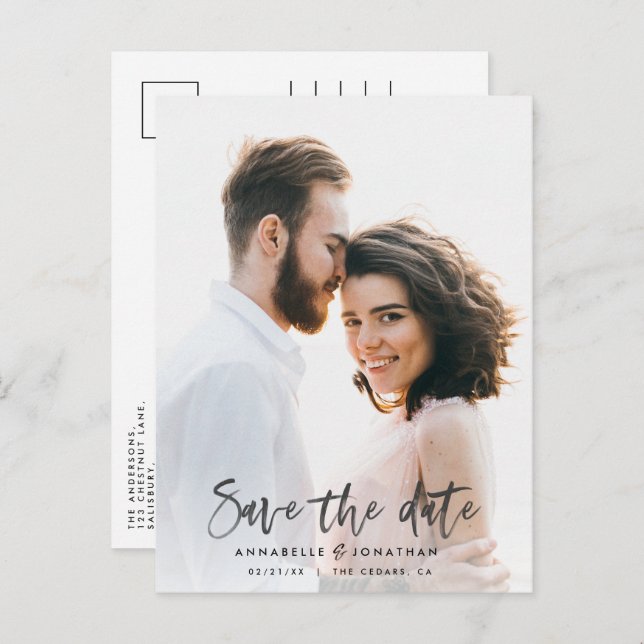 Moderne Aquarellschrift Schriftart Hochzeit invita Einladungspostkarte (Vorne/Hinten)