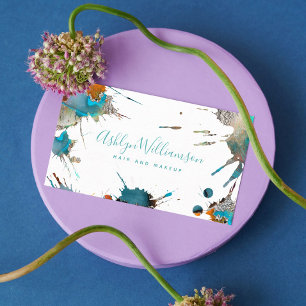 Moderne Aquarellschrift Silber Türkis Spritzer Dre Visitenkarte