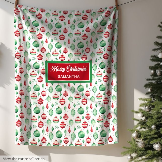 Moderne Aquarelltöne frohe Weihnachtsdecke Fleecedecke (Modern watercolor merry Christmas monogram blanket)