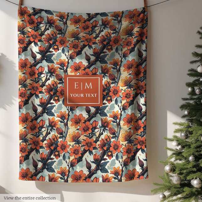 Moderne Aquarelltüte in Salbei und Kupfer Fleecedecke (Modern watercolor blanket in sage and copper)