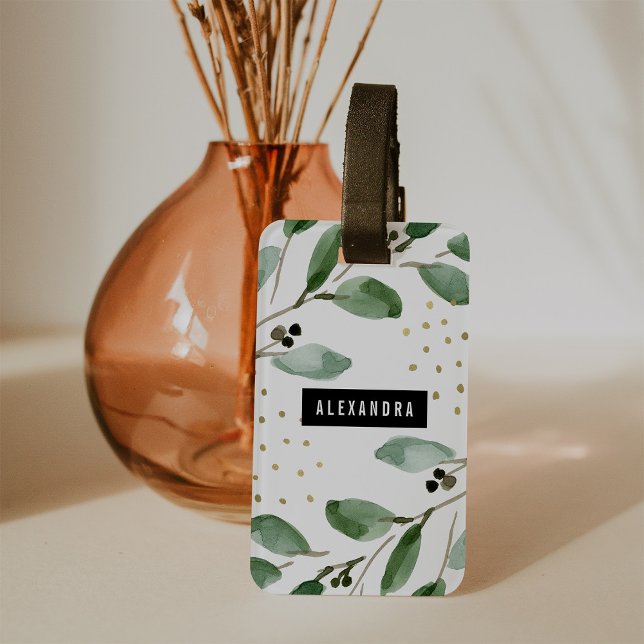 Moderne Aquarellwiesen und Gold | Monogramm Gepäckanhänger (Von Creator hochgeladen)