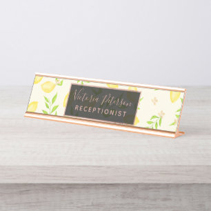 Moderne Aquarellzitronen-Musterzitrusfrüchte Schreibtischnamensplakette