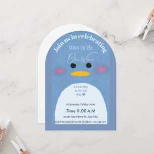 Moderne Arch Blau Pinguin Babyshower-Einladung Einladung