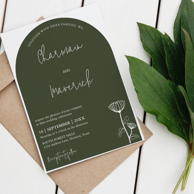 Moderne Arch Blume Sage Green Wedding Einladung (Von Creator hochgeladen)