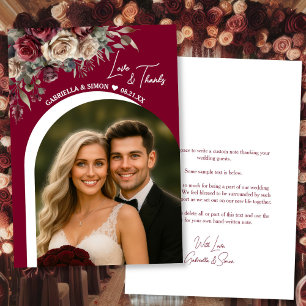 Moderne Arch Burgunder Rosen Liebe & Dank Hochzeit Dankeskarte