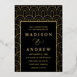 Moderne Arch Deko Black and Gold Wedding Folieneinladung
