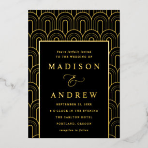 Moderne Arch Deko Black and Gold Wedding Folieneinladung