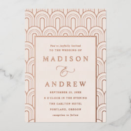 Moderne Arch Deko Cream and Rose Gold Wedding Folieneinladung
