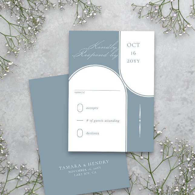 Moderne Arch Elegante Kalligrafie Dusty Blue Weddi RSVP Karte (Dusty Blue RSVP card  from my Wedding Colors Collection)