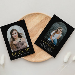 Moderne Arch Foto Black & Gold Graduation Party Einladung