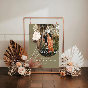 Moderne Arch Foto Boho Aquarell Blumen Hochzeit Acrylschild