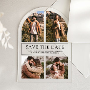 Moderne Arch Foto Collage Hochzeit Save the Date Acryleinladungen
