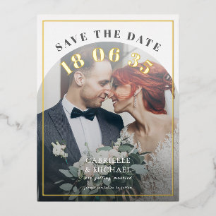 Moderne Arch Foto Folie Save-the-Date-Karte Folien Feiertagspostkarte