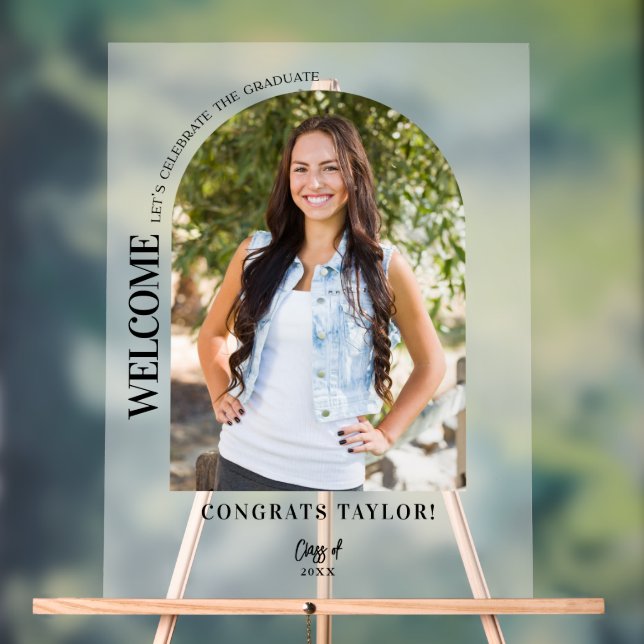 Moderne Arch Foto Graduation Party Willkommen Matt Acrylschild (Neutral)