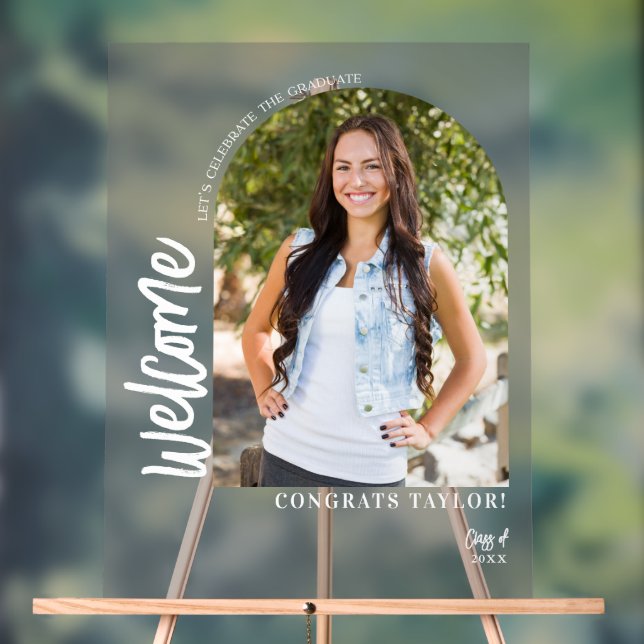 Moderne Arch Foto Graduation Party Willkommen Matt Acrylschild (Neutral)