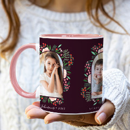 Moderne Arch Frame Floral Frohe Weihnachten Foto Tasse