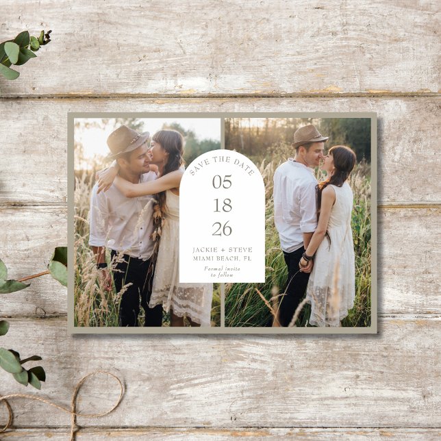 Moderne Arch-Hochzeit mit zwei Fotos Save The Date (Modern Two Photo Arch Wedding Save The Date)