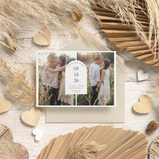 Moderne Arch-Hochzeit mit zwei Fotos Save The Date (Modern Two Photo Arch Wedding Save The Date)