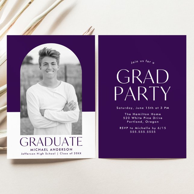 Moderne Arch Lila Color Block Graduation Party Einladung (Von Creator hochgeladen)