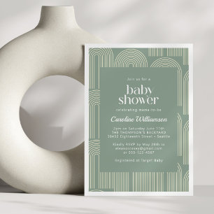 Moderne Arch Line Art Sage Green Baby Dusche Einladung