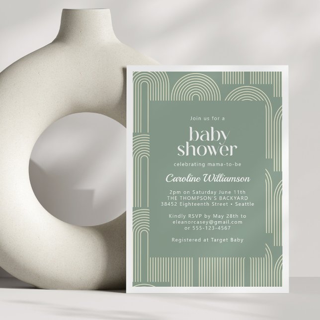 Moderne Arch Line Art Sage Green Baby Dusche Einladung (Von Creator hochgeladen)