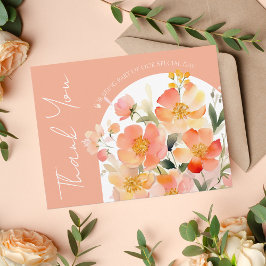 Moderne Arch Orange Peach Floral Wedding Dankeskarte