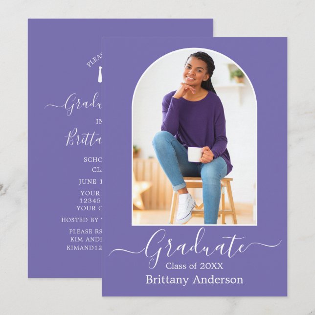 Moderne Arch Periwinkle Graduierungspartei Einladung (Vorne/Hinten)