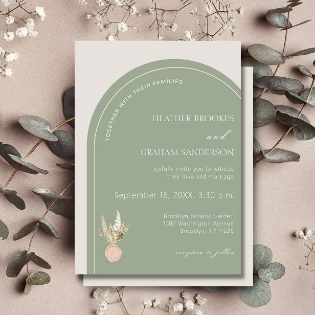 Moderne Arch Sage Green Wedding Einladung (Von Creator hochgeladen)