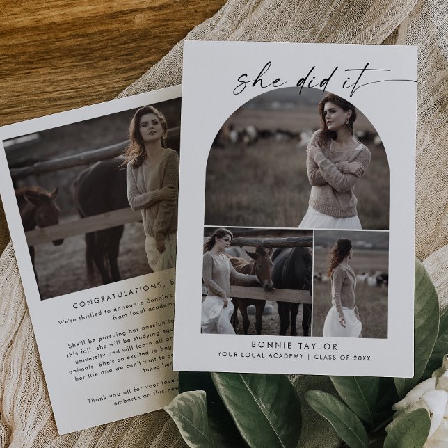 Moderne Arch sie machte es Foto Collage Abschluss Ankündigung (Von Creator hochgeladen)