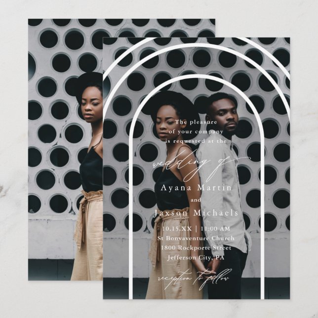 Moderne Arch Two Foto Hochzeit Einladung (Vorne/Hinten)