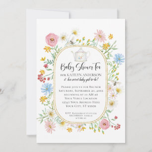 Moderne Arch Wildblume Blumenbienen Tee Party Baby Einladung