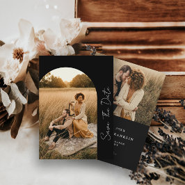 Moderne Arched Frame Wedding Black Foto Save The Date
