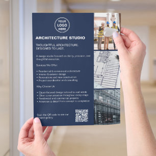 Moderne Architektur Geschäftsfoto Logo QR Blau Flyer