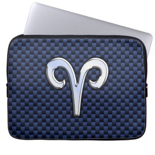 Moderne Aries Zodiac Sign Blue Carbon Fibre Dekor Laptopschutzhülle