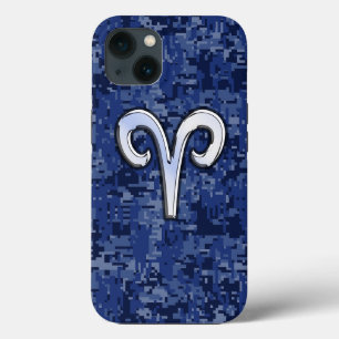 Moderne Aries Zodiac Symbol Navy Blue Digital Camo iPhone Hülle