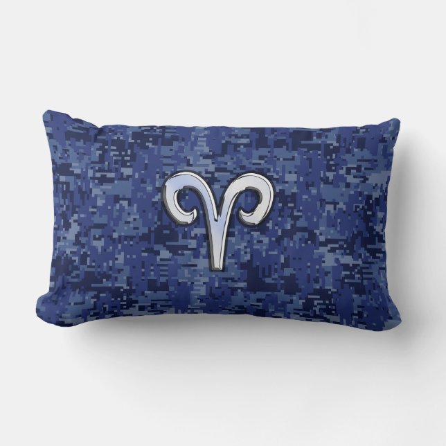 Moderne Aries Zodiac Symbol Navy Blue Digital Camo Lendenkissen (Vorderseite)