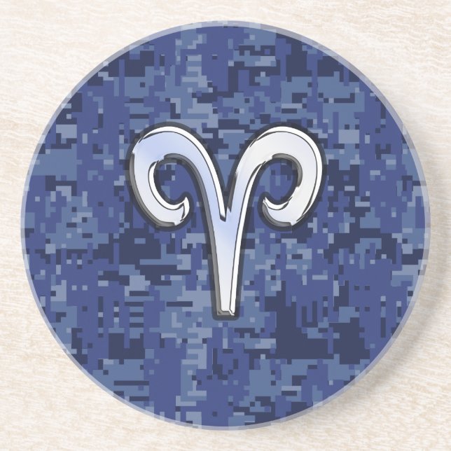 Moderne Aries Zodiac Symbol Navy Blue Digital Camo Sandstein Untersetzer (Vorne)