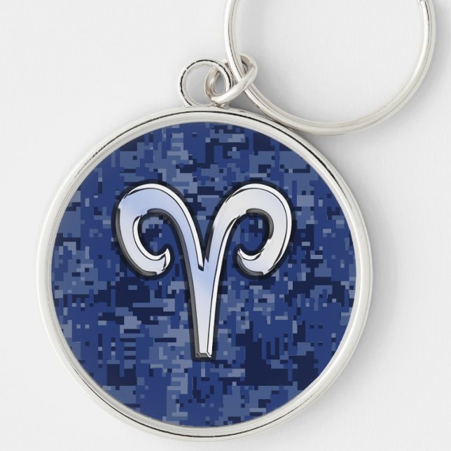 Moderne Aries Zodiac Symbol Navy Blue Digital Camo Schlüsselanhänger (Vorne)