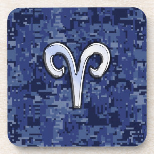 Moderne Aries Zodiac Symbol Navy Blue Digital Camo Untersetzer