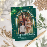 Moderne Arkrahmen-Foto-Reihe grün Feiertagskarte<br><div class="desc">Lovely arched-themed foto von Christmas Card. Easy to personalize with your details. Please get in touch with me via chat if you have anfragen about the artwork or need customization. PLEASE ANMERKUNG: For assistance on orders,  shipping,  product information usw.,  Kontakt Zazzle Customer Care directly https://help.zazzle.com/hc/en-us/articles/221463567-How-Do-I-Contact-Zazzle-Customer-Support-</div>