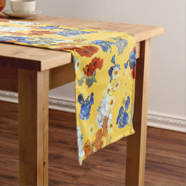 Moderne Art Blue Red Blume Mustard Yellow Kurzer Tischläufer