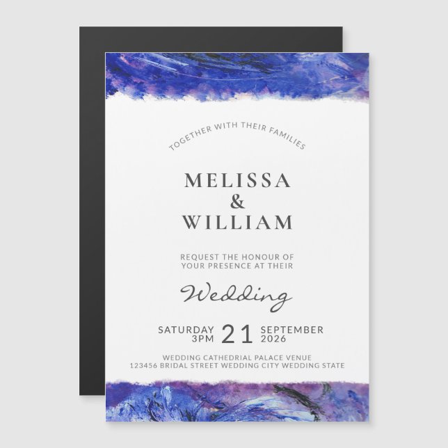 Moderne Art Blue Wedding Magneteinladung (Vorne/Hinten)