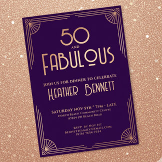 Moderne Art Deco 50 und Fantastischer Geburtstag Folieneinladung