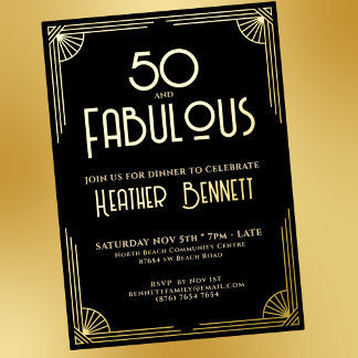 Moderne Art Deco 50 und Fantastischer Geburtstag Folieneinladung