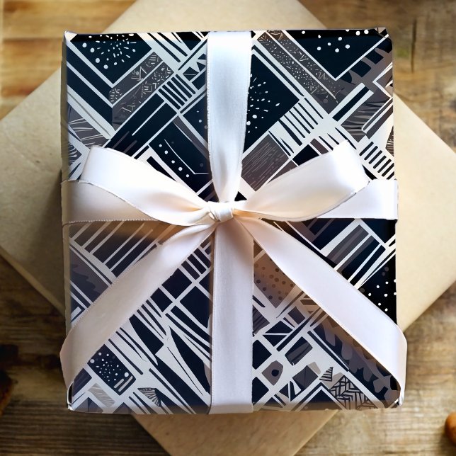 Moderne Art-Deco-Beschaffung Geschenke für Schwarz Geschenkpapier (Modern Art Deco Retirement Gifts for Black Dad Wrapping Paper)