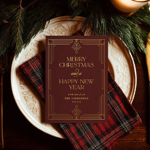 Moderne Art Deco Deep Mahagoni Weihnachtsgold Folien Feiertagskarte