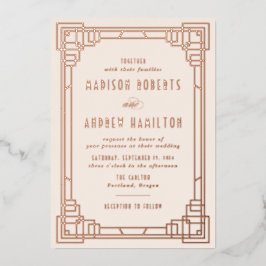 Moderne Art Déco Hochzeit Elfenbeinküste und Rose  Folieneinladung