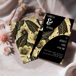 Moderne Art Deco Hochzeit Schwarz-weiße Gold Blume Einladung<br><div class="desc">Dieses moderne Art Deco Wedding Schwarz-weiß Gold Blume Invitation besticht durch eine luxuriöse Schwarz-Gold Farbpalette mit schwarz-weiß Typografie und tropischen botanischen Akzenten. Ideal für Abend-Events,  lädt dieses individuell gestaltbare Hotel die Sets zu einer stilvollen Feier ein,  bei der sanfte geometrische Kurven mit der Bio Schönheit der Natur kombiniert werden.</div>